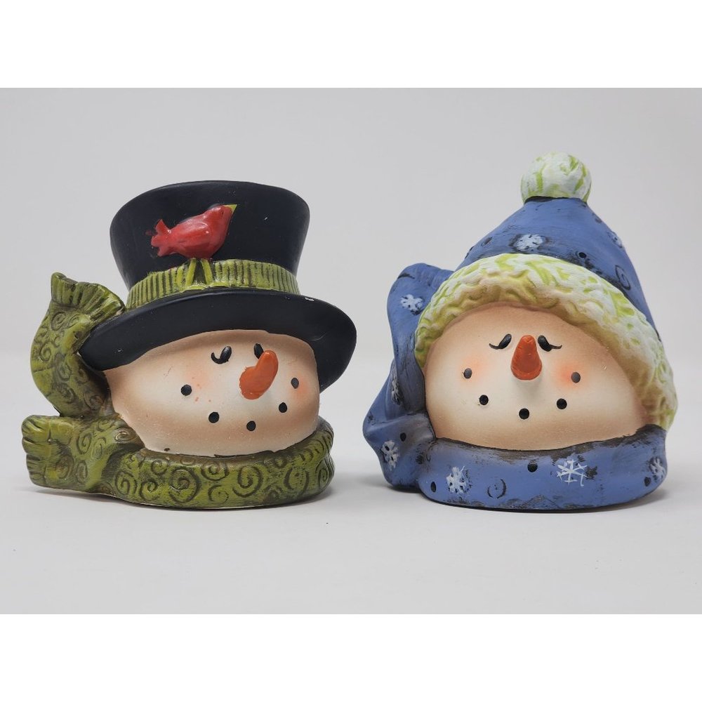 2  Holiday Christmas Night Lights Both Are Snowmen Heads Blue Green Black‎ White
